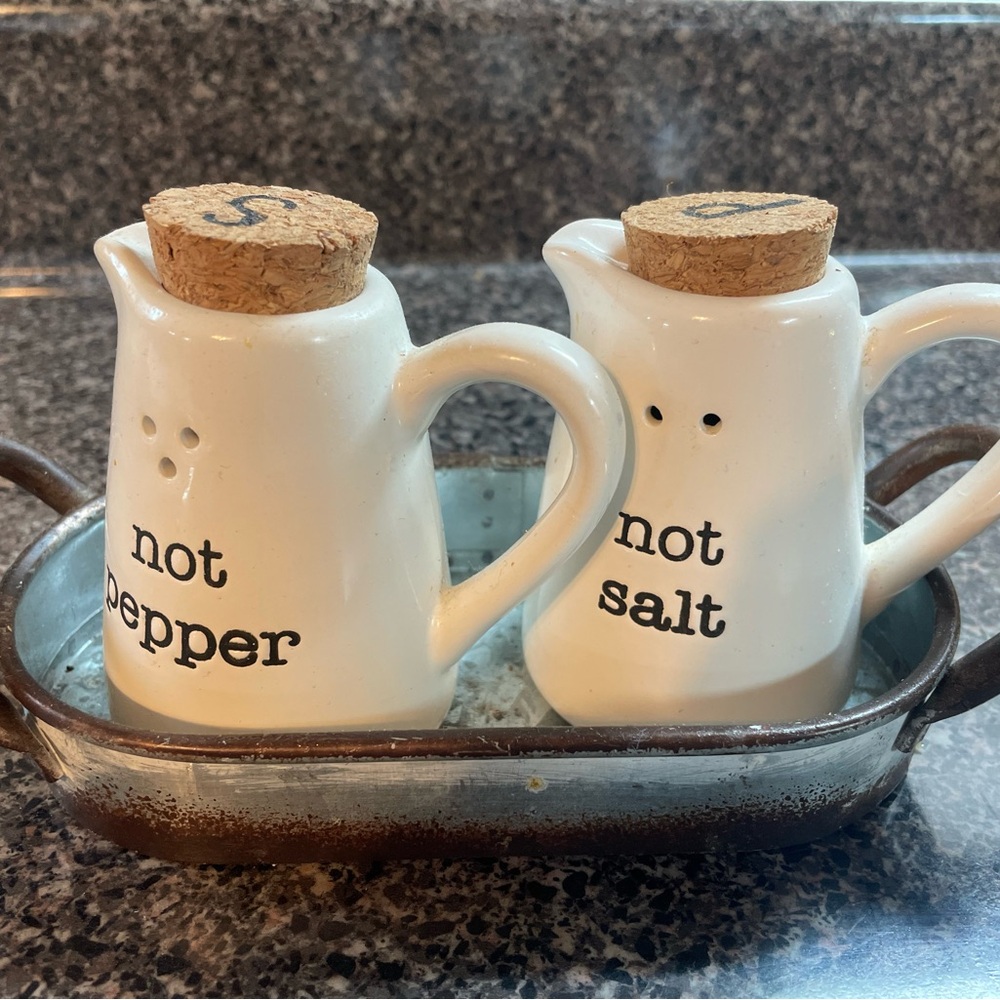 Mud Pie White Ceramic Not Salt and Pepper Shaker Set